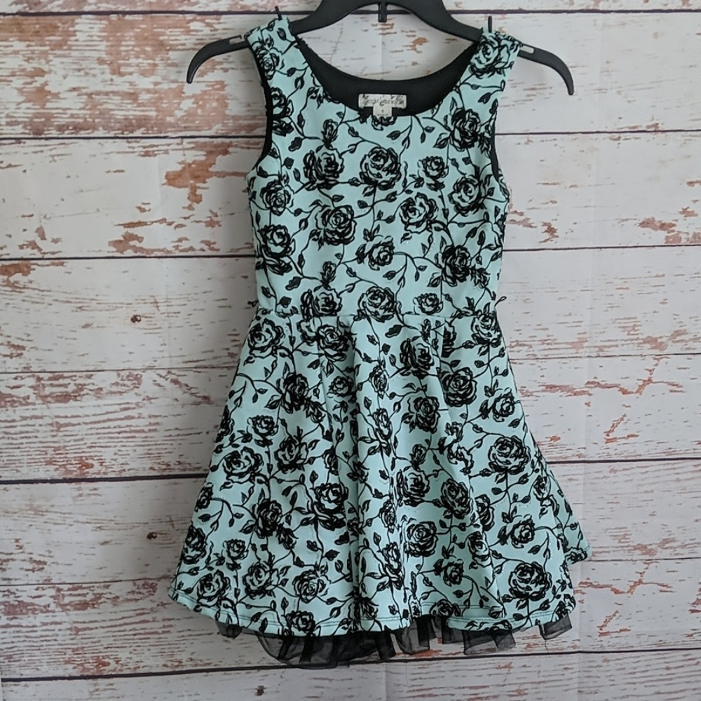 Knit Works Teal and Black Floral Dress N32 - Picture 2 of 7